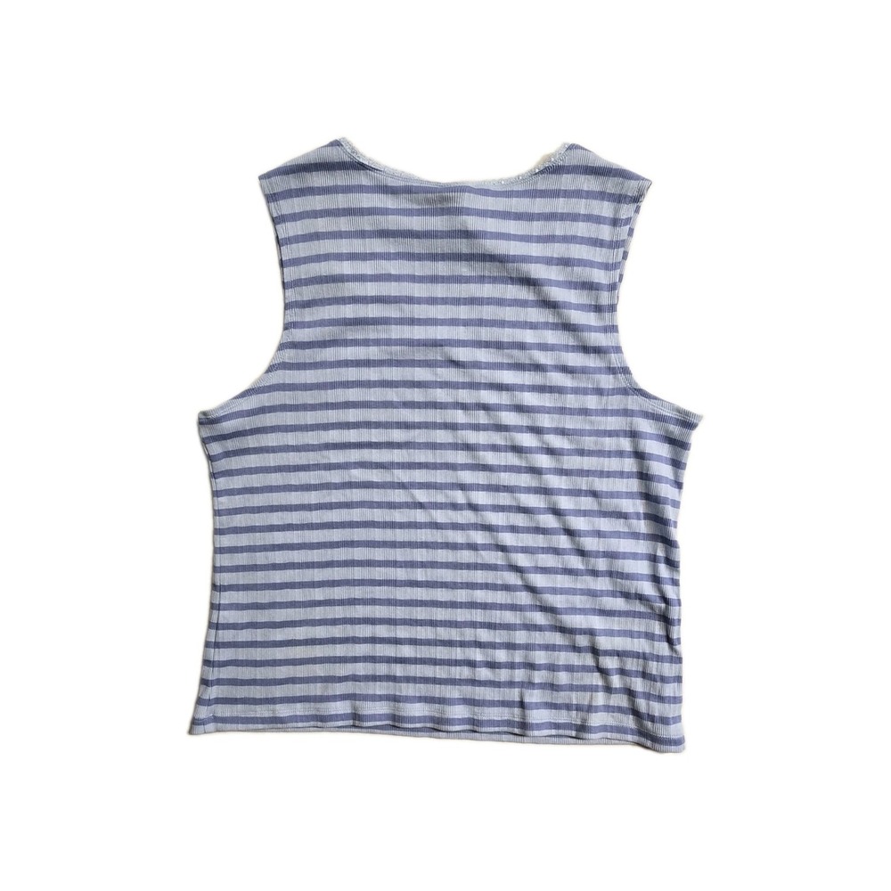 Basic Editions Women's XL Cotton Striped Tank Embroidered Blue - Picture 2 of 3